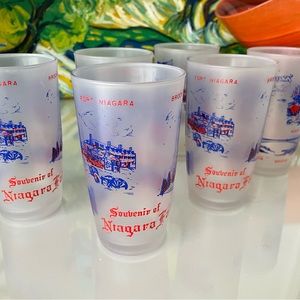 Set of SIX, Souvenir of Niagara Falls FROSTED VINTAGE GLASSES